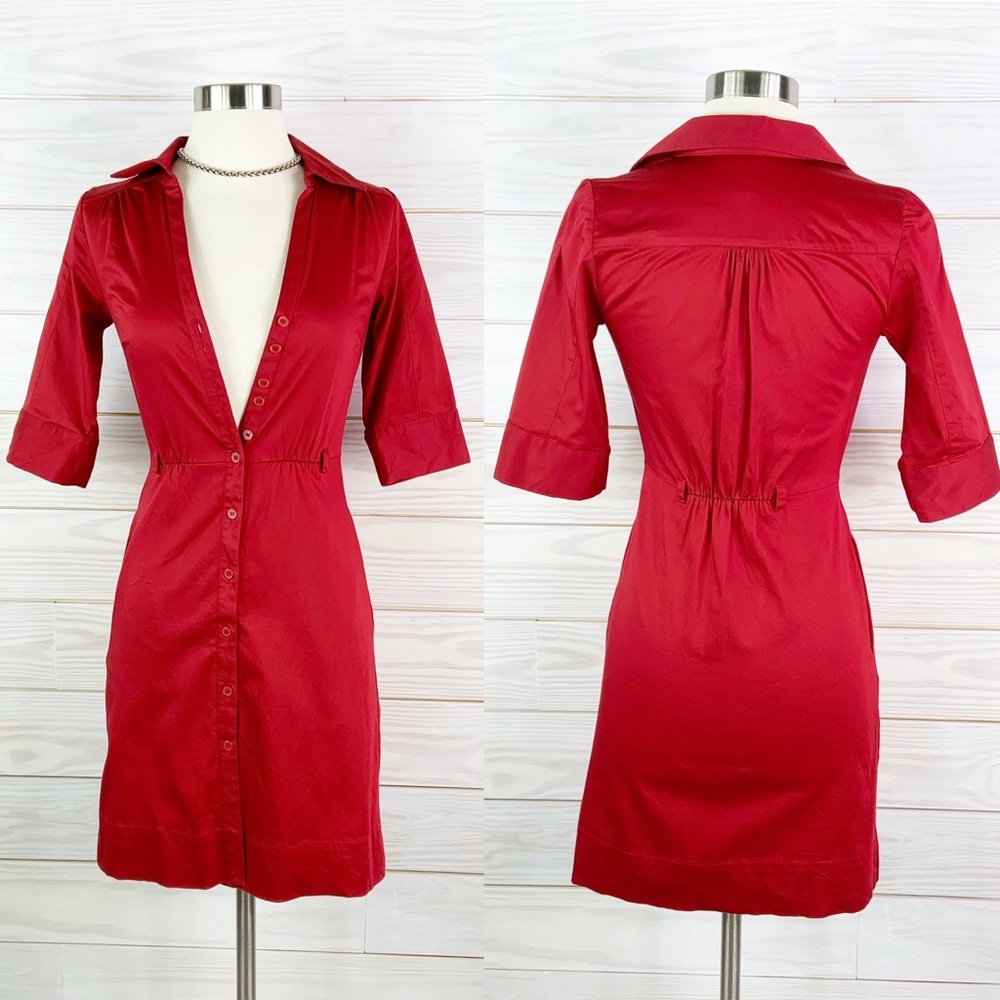 H&M Red Shirt Dress 50’s style career work Size 2
